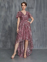 Womens' Surplice Neck High Low Hem Sequin Party Dress - Elonnashop